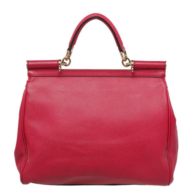 Pre Owned Dolce & Gabbana Pink Leather Large Miss Sicily Top Handle Bag