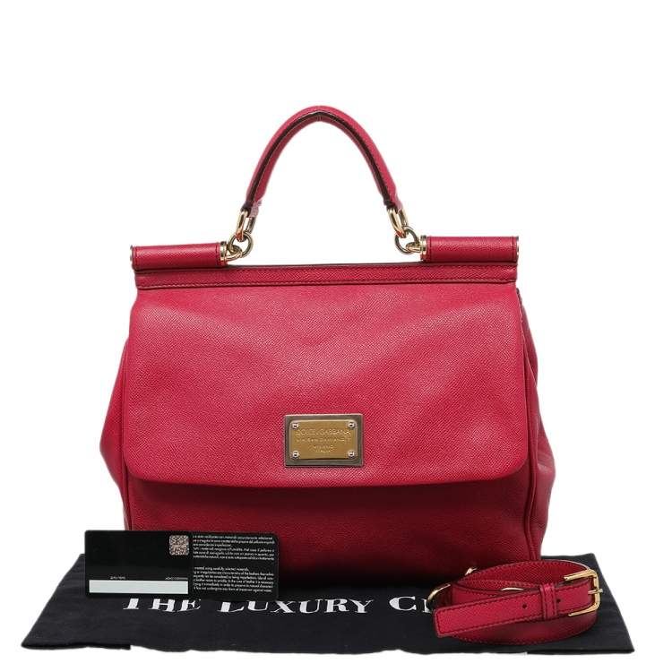 Pre Owned Dolce & Gabbana Pink Leather Large Miss Sicily Top Handle Bag