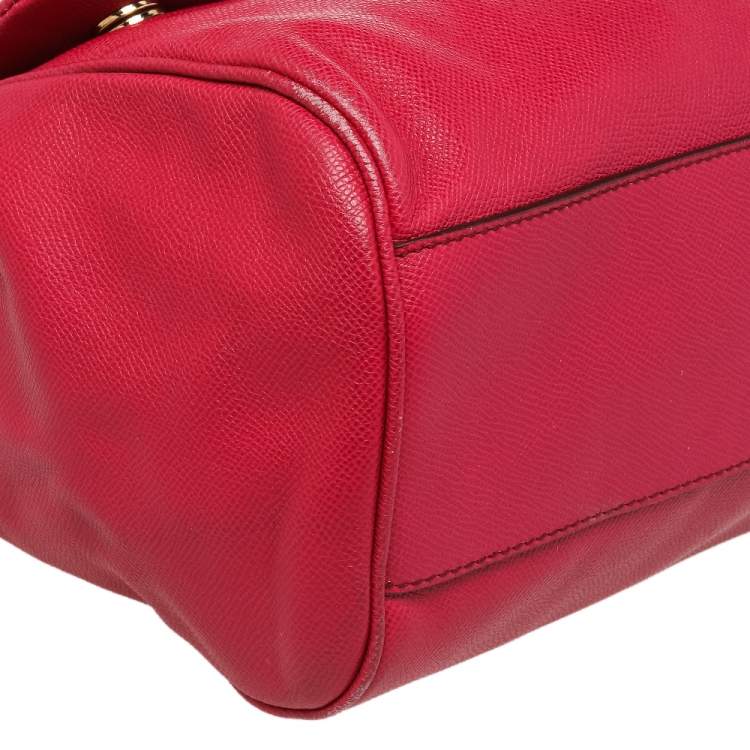 Pre Owned Dolce & Gabbana Pink Leather Large Miss Sicily Top Handle Bag