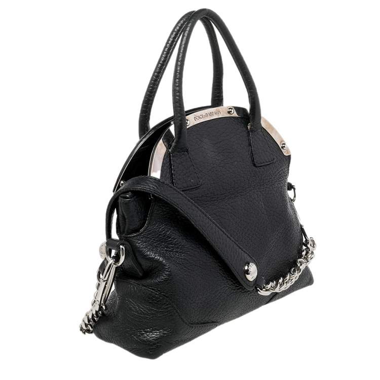 Pre Owned Dolce & Gabbana Black Leather Miss Camp Satchel