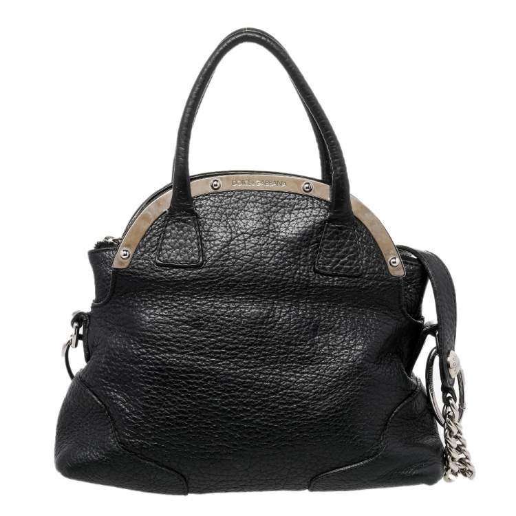 Pre Owned Dolce & Gabbana Black Leather Miss Camp Satchel