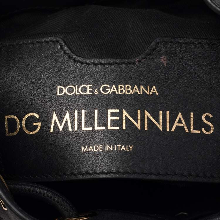 Pre Owned Dolce & Gabbana Black Leather Small DG Millennials Bucket Bag