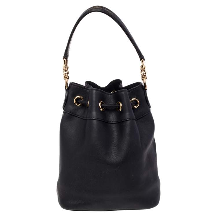Pre Owned Dolce & Gabbana Black Leather Small DG Millennials Bucket Bag