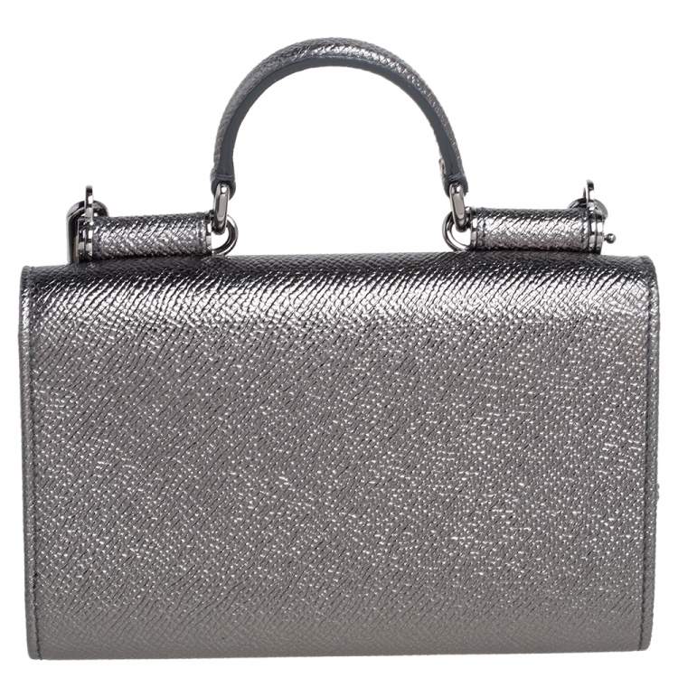 Pre Owned Dolce & Gabbana Metallic Leather Miss Sicily Von Studded Wallet on Chain