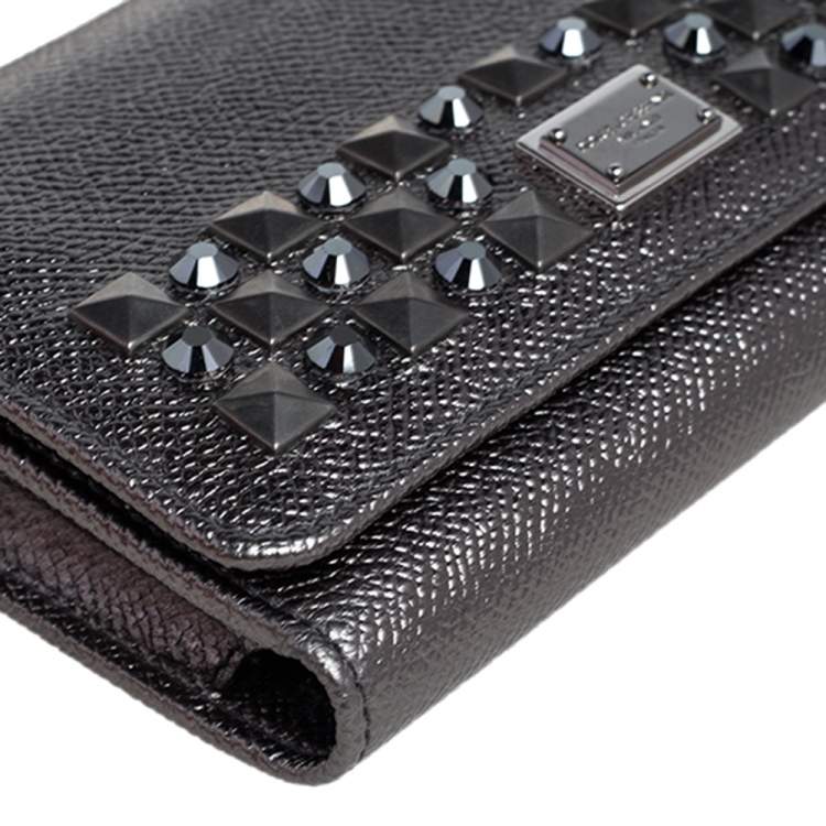 Pre Owned Dolce & Gabbana Metallic Leather Miss Sicily Von Studded Wallet on Chain