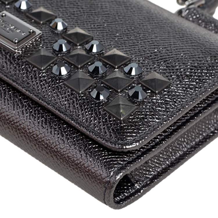 Pre Owned Dolce & Gabbana Metallic Leather Miss Sicily Von Studded Wallet on Chain