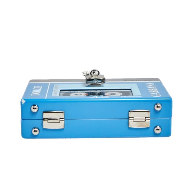 Pre Owned Dolce & Gabbana Blue/Silver Wood Walkman Box Clutch Bag