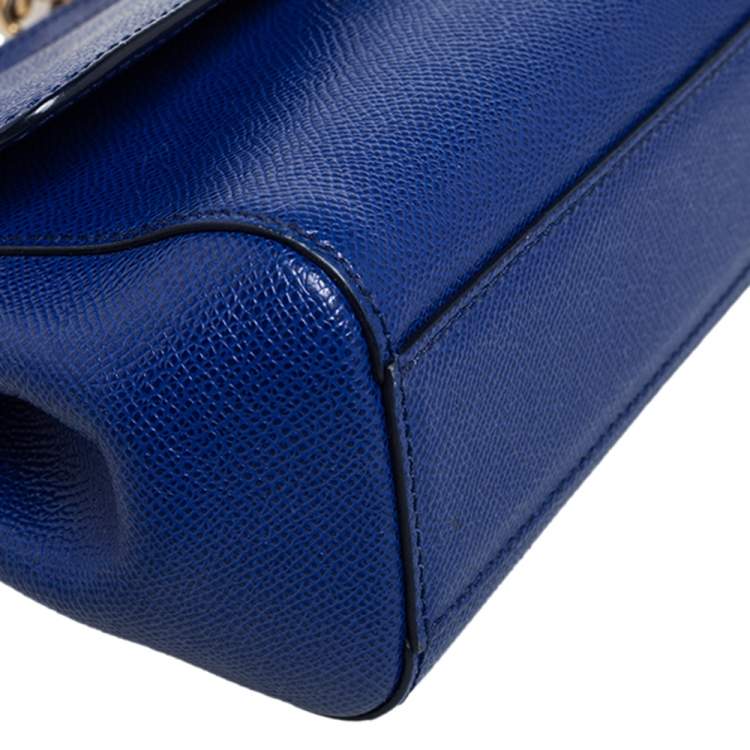 Pre Owned Dolce & Gabbana Blue Leather Small Miss Sicily Top Handle Bag