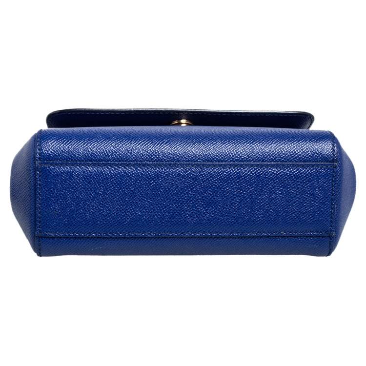 Pre Owned Dolce & Gabbana Blue Leather Small Miss Sicily Top Handle Bag