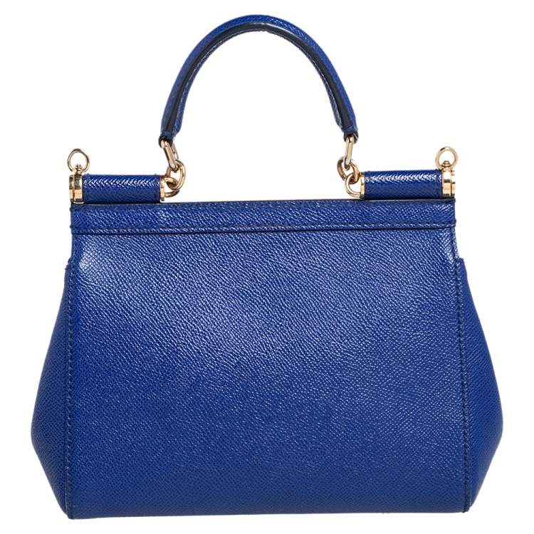 Pre Owned Dolce & Gabbana Blue Leather Small Miss Sicily Top Handle Bag