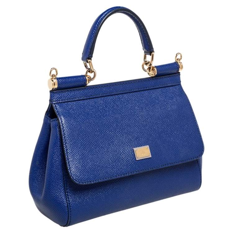 Pre Owned Dolce & Gabbana Blue Leather Small Miss Sicily Top Handle Bag