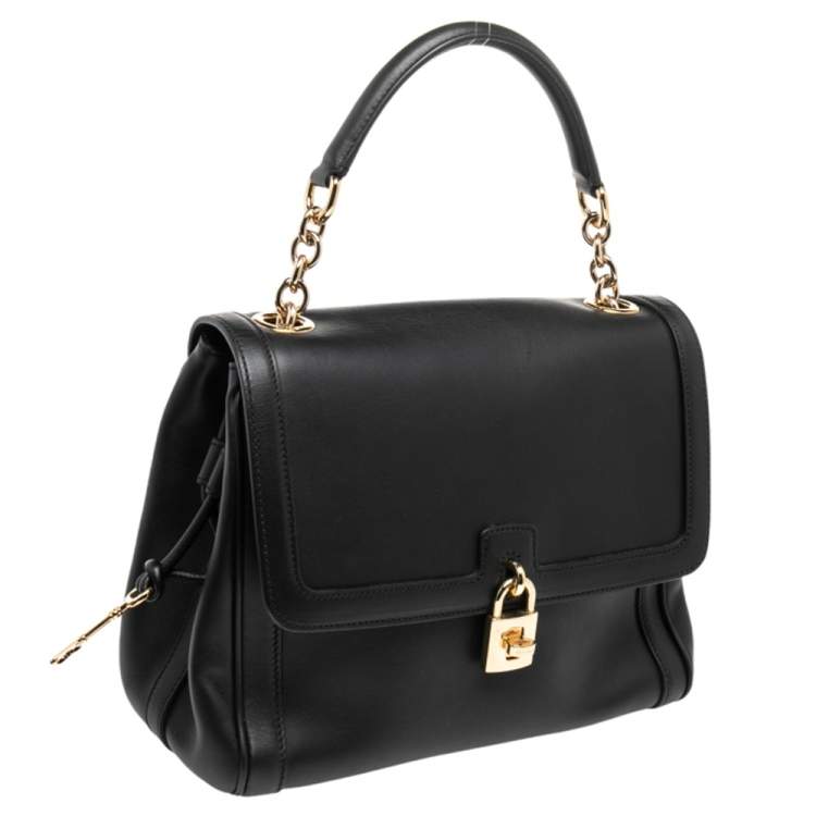 Pre Owned Dolce & Gabbana Black Leather Padlock Top Handle Bag