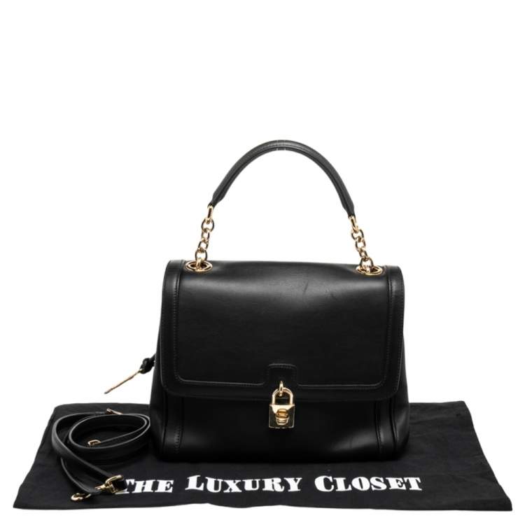 Pre Owned Dolce & Gabbana Black Leather Padlock Top Handle Bag