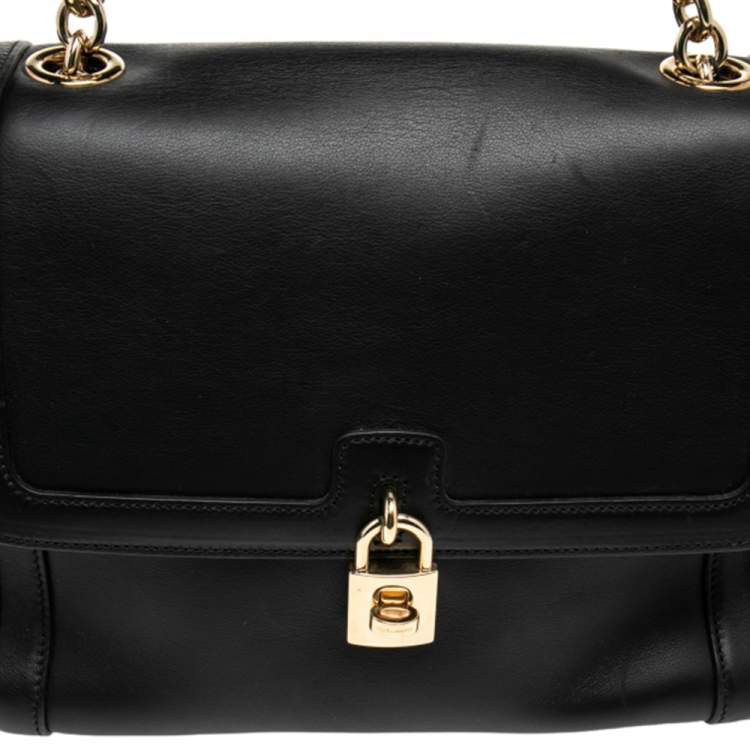 Pre Owned Dolce & Gabbana Black Leather Padlock Top Handle Bag