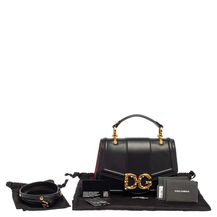 Pre Owned Dolce & Gabbana Black Leather DG Amore Top Handle Bag