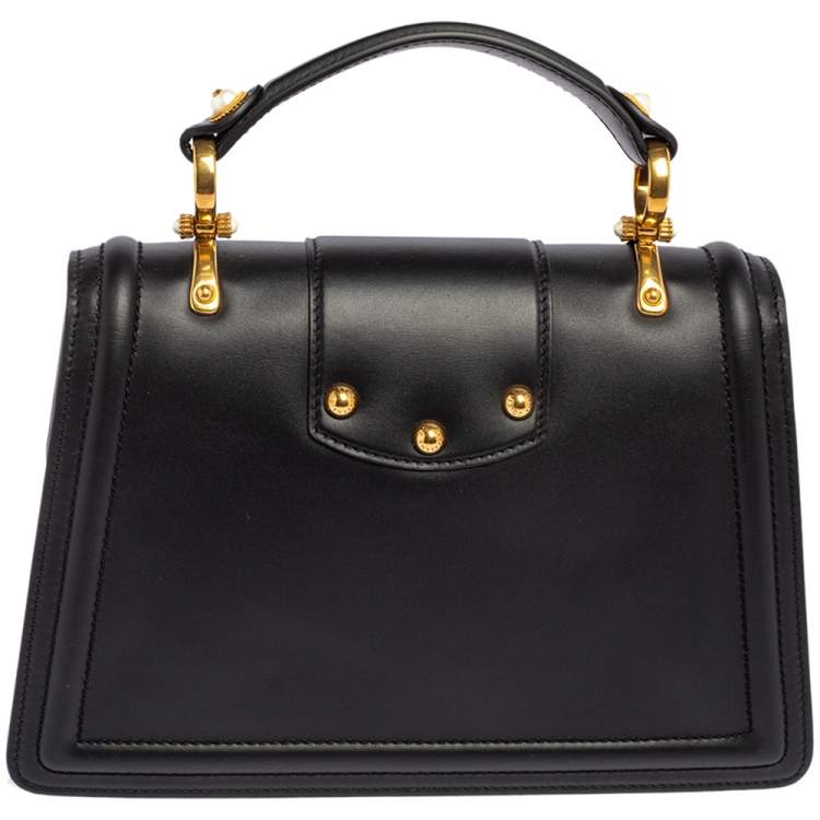 Pre Owned Dolce & Gabbana Black Leather DG Amore Top Handle Bag