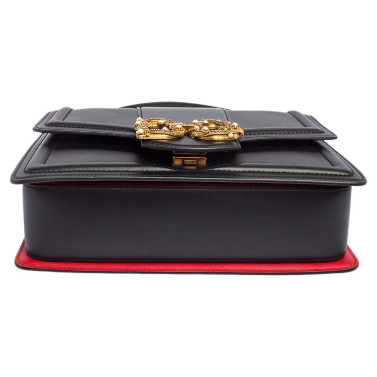 Pre Owned Dolce & Gabbana Black Leather DG Amore Top Handle Bag