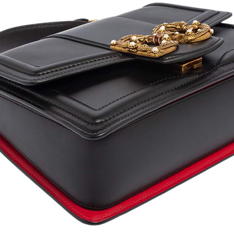 Pre Owned Dolce & Gabbana Black Leather DG Amore Top Handle Bag