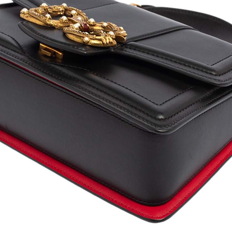 Pre Owned Dolce & Gabbana Black Leather DG Amore Top Handle Bag