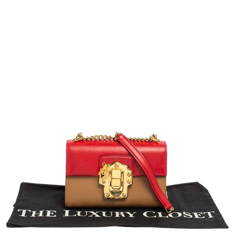 Pre Owned Dolce & Gabbana Beige/Red Leather Lucia Chain Shoulder Bag