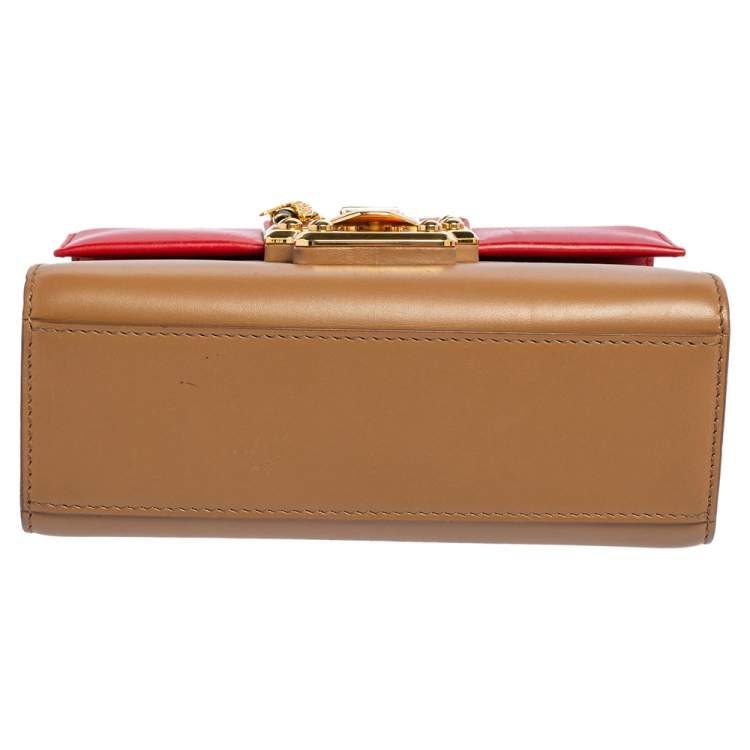 Pre Owned Dolce & Gabbana Beige/Red Leather Lucia Chain Shoulder Bag