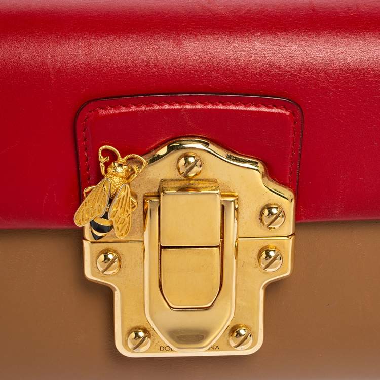 Pre Owned Dolce & Gabbana Beige/Red Leather Lucia Chain Shoulder Bag