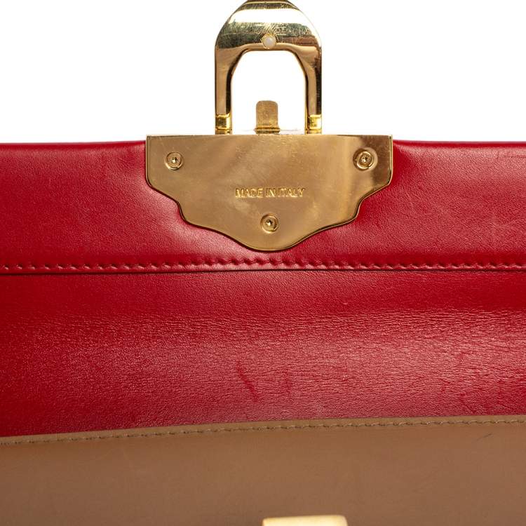 Pre Owned Dolce & Gabbana Beige/Red Leather Lucia Chain Shoulder Bag