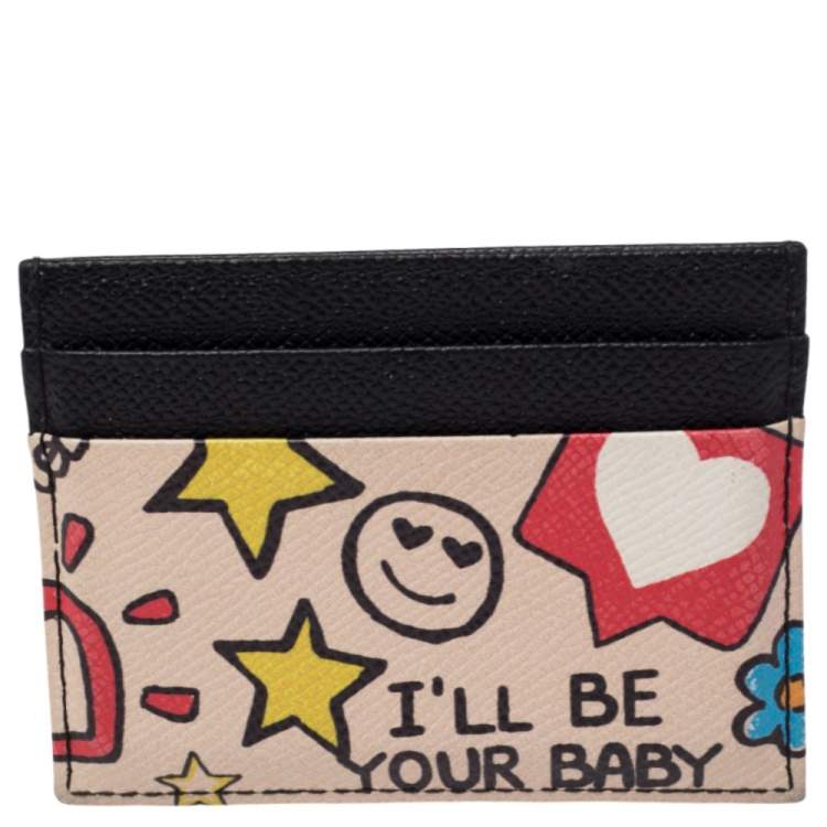 Pre Owned Dolce & Gabbana Multicolor Graffiti Print Leather Card Holder