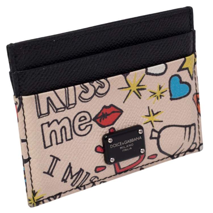 Pre Owned Dolce & Gabbana Multicolor Graffiti Print Leather Card Holder