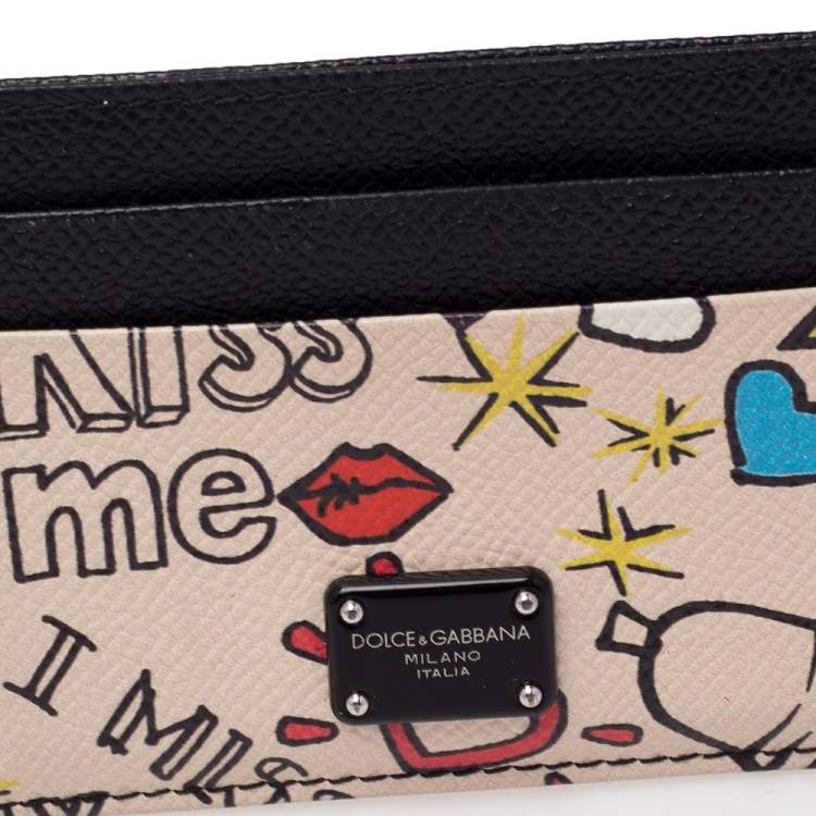 Pre Owned Dolce & Gabbana Multicolor Graffiti Print Leather Card Holder