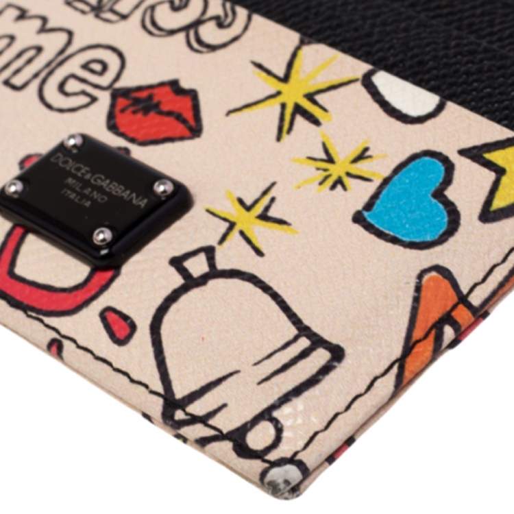 Pre Owned Dolce & Gabbana Multicolor Graffiti Print Leather Card Holder
