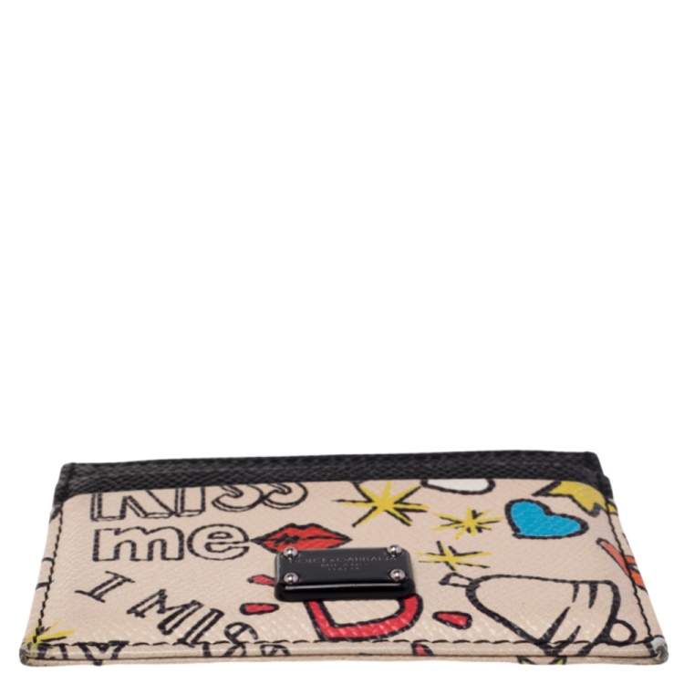 Pre Owned Dolce & Gabbana Multicolor Graffiti Print Leather Card Holder