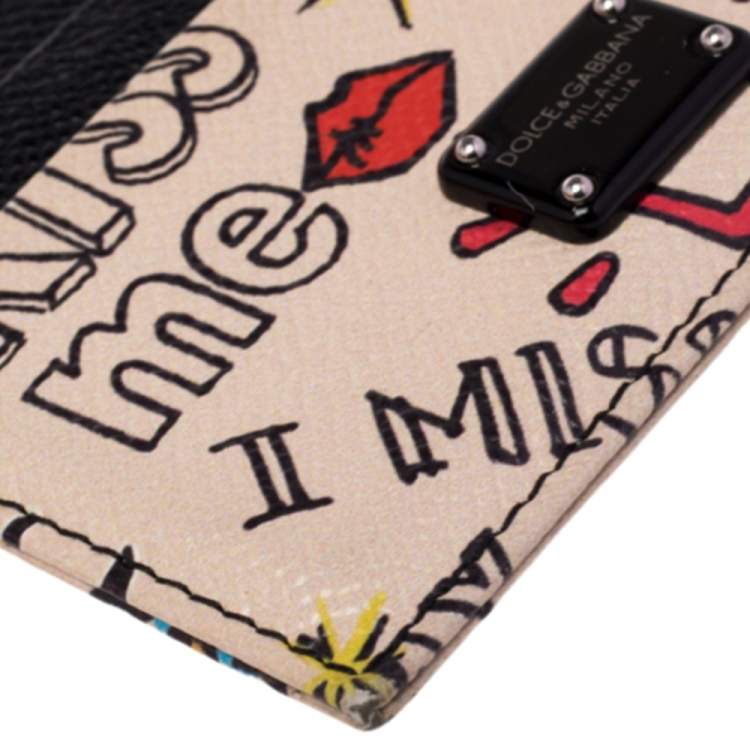 Pre Owned Dolce & Gabbana Multicolor Graffiti Print Leather Card Holder