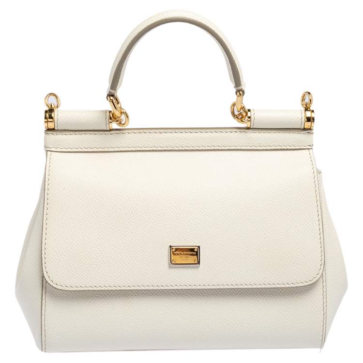 Sicily Small Leather Shoulder Bag in White - Dolce Gabbana