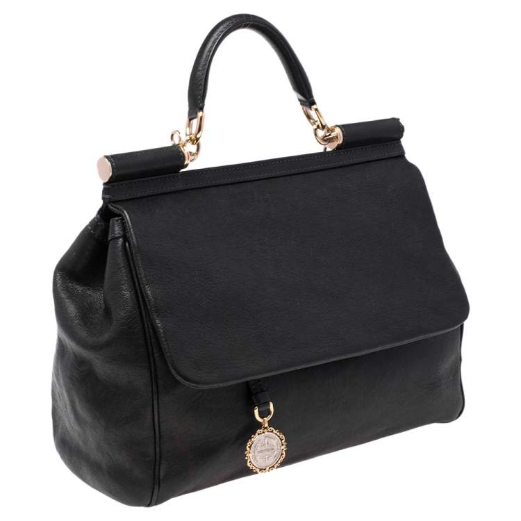 Pre Owned Dolce & Gabbana Black Leather Large Miss Sicily Top Handle Bag