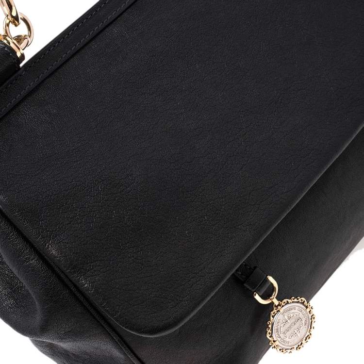 Pre Owned Dolce & Gabbana Black Leather Large Miss Sicily Top Handle Bag