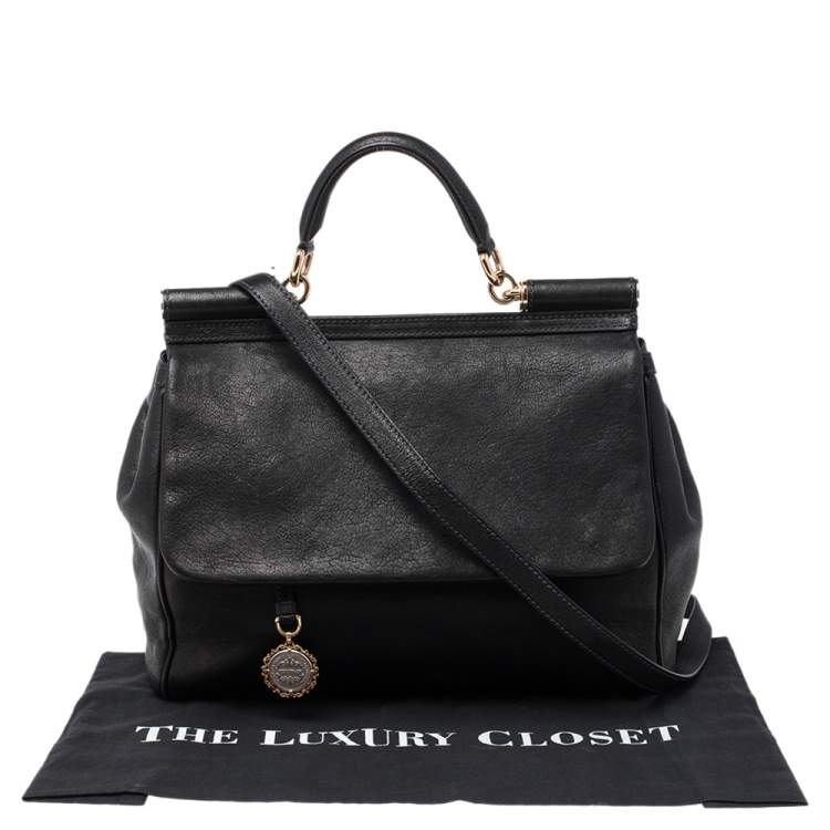 Pre Owned Dolce & Gabbana Black Leather Large Miss Sicily Top Handle Bag