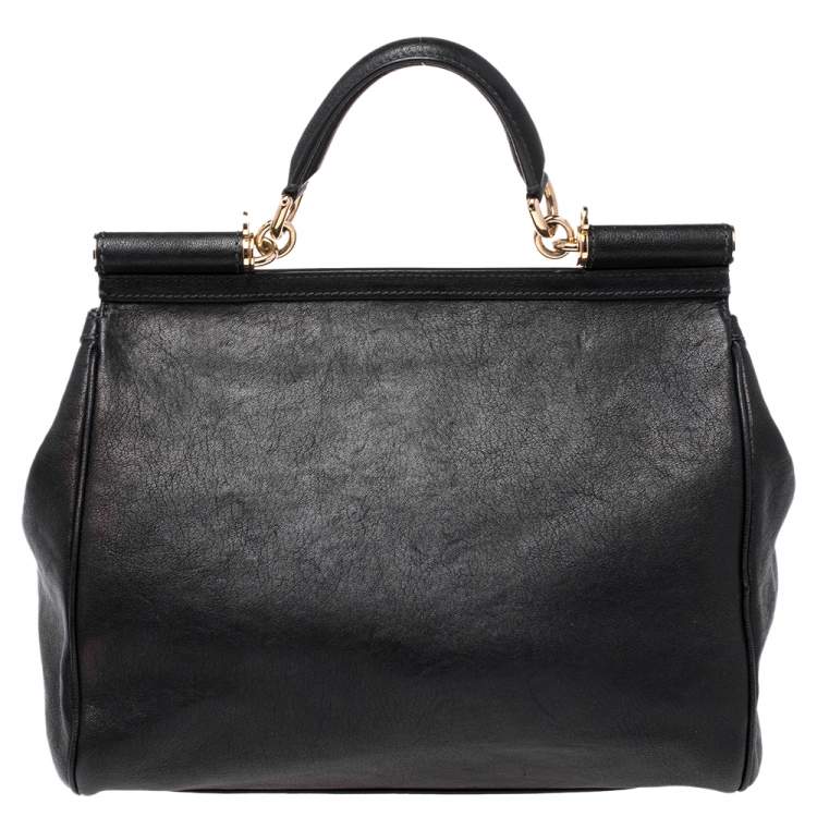 Pre Owned Dolce & Gabbana Black Leather Large Miss Sicily Top Handle Bag