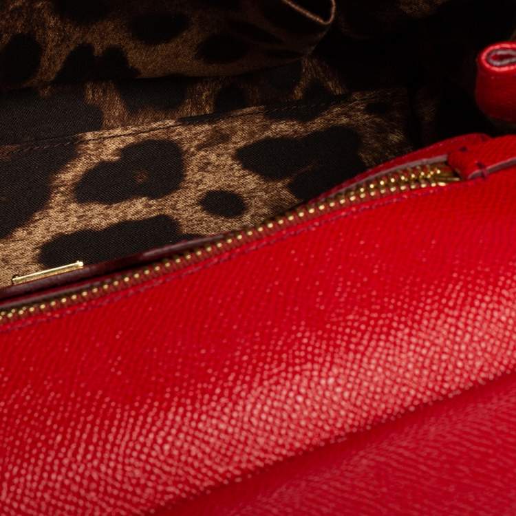 Pre Owned Dolce & Gabbana Red Leather Medium Miss Sicily Top Handle Bag