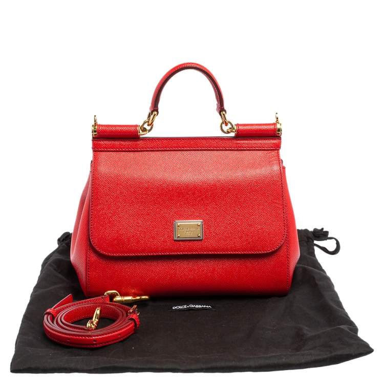Pre Owned Dolce & Gabbana Red Leather Medium Miss Sicily Top Handle Bag
