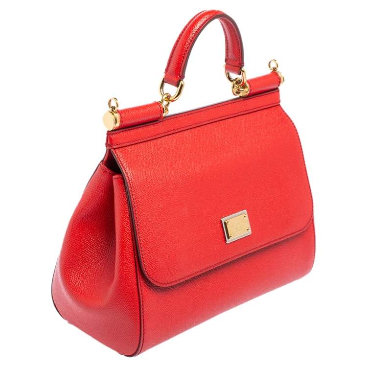 Pre Owned Dolce & Gabbana Red Leather Medium Miss Sicily Top Handle Bag