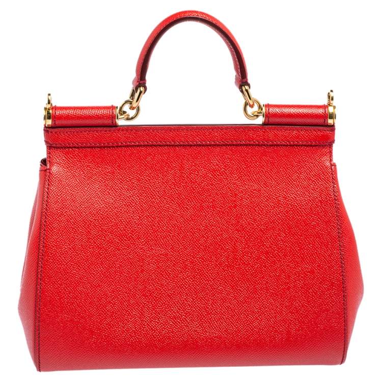 Pre Owned Dolce & Gabbana Red Leather Medium Miss Sicily Top Handle Bag