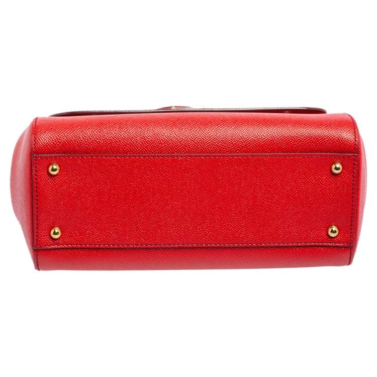 Pre Owned Dolce & Gabbana Red Leather Medium Miss Sicily Top Handle Bag