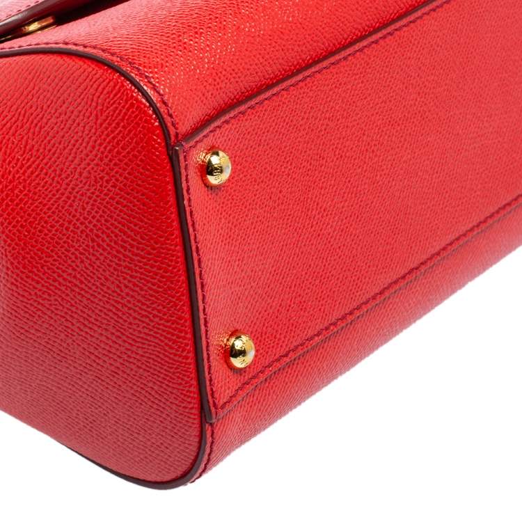 Pre Owned Dolce & Gabbana Red Leather Medium Miss Sicily Top Handle Bag