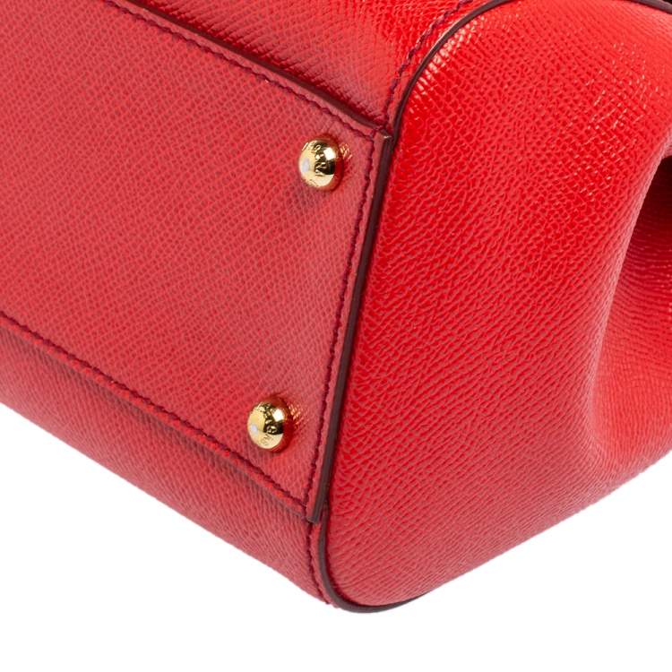 Pre Owned Dolce & Gabbana Red Leather Medium Miss Sicily Top Handle Bag