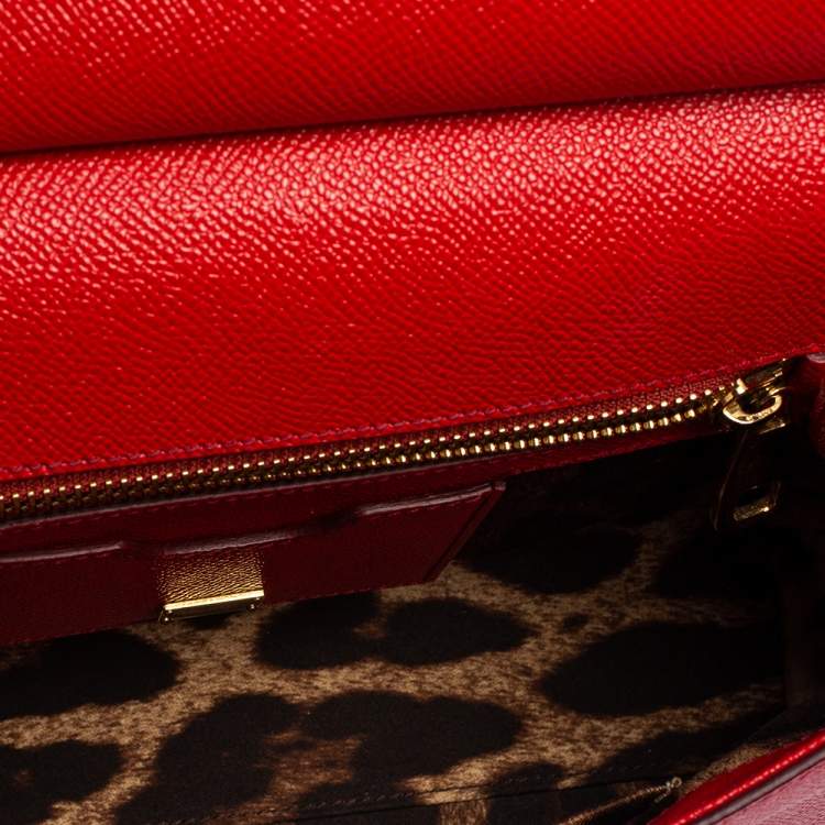 Pre Owned Dolce & Gabbana Red Leather Medium Miss Sicily Top Handle Bag