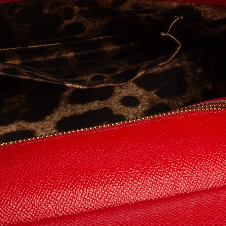 Pre Owned Dolce & Gabbana Red Leather Medium Miss Sicily Top Handle Bag