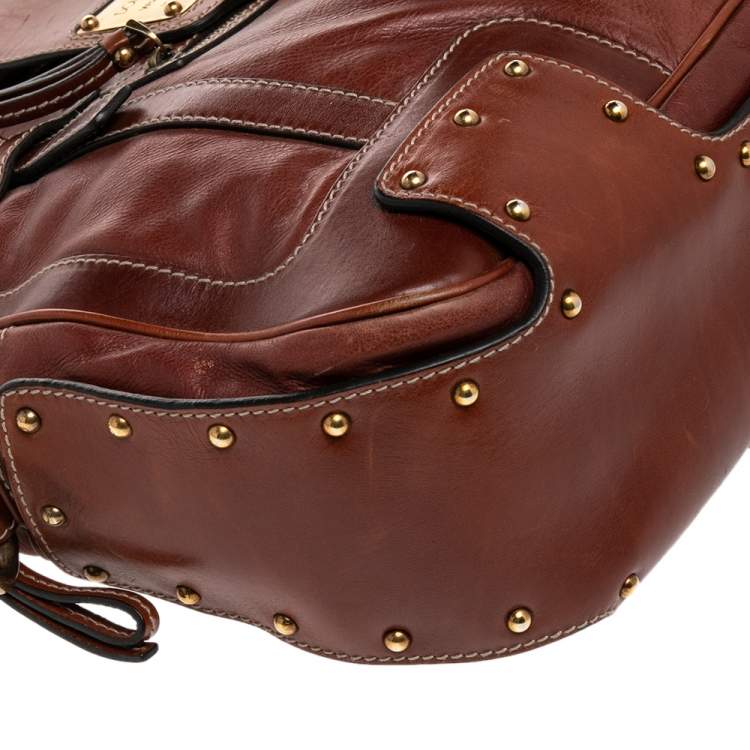 Pre Owned Dolce & Gabbana Brown Leather Miss Easy Way Satchel