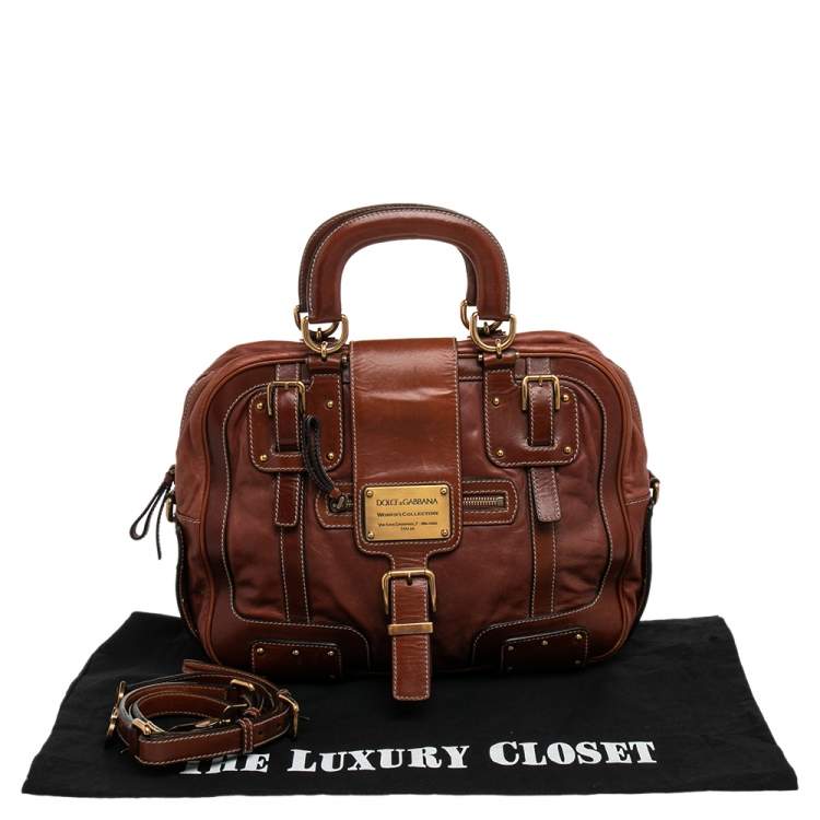 Pre Owned Dolce & Gabbana Brown Leather Miss Easy Way Satchel