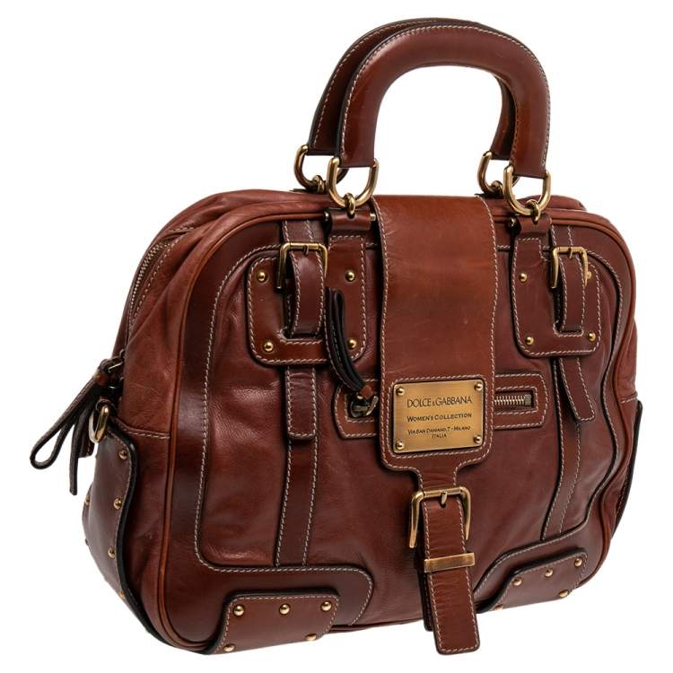 Pre Owned Dolce & Gabbana Brown Leather Miss Easy Way Satchel